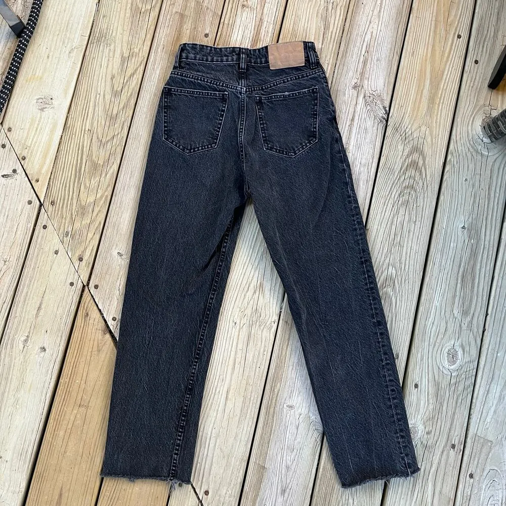 Zara Women's High Waisted Button Fly Jeans Black Wash 100% Cotton Size 2 - Image 2