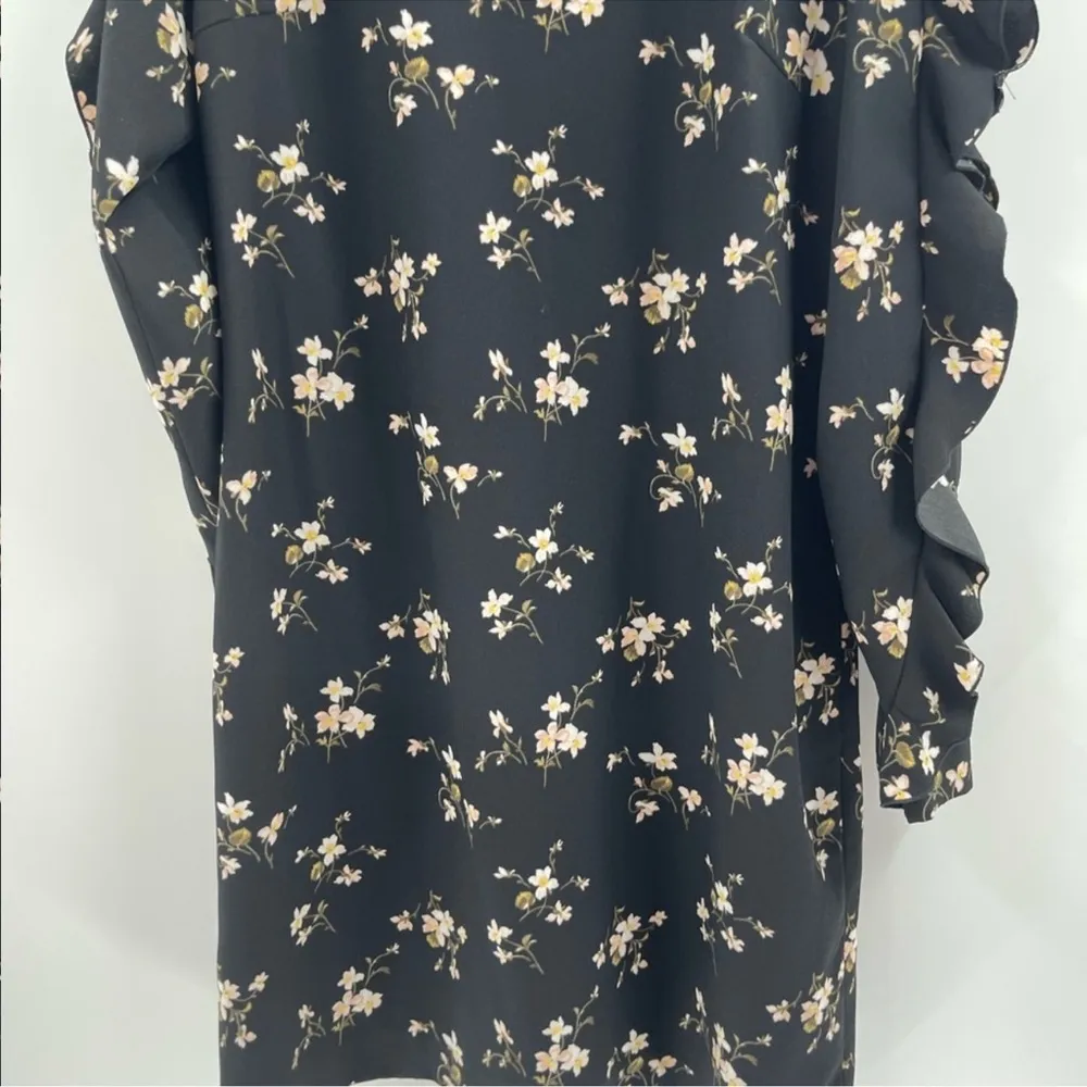 Club Monaco Clayre Black Floral Ruffle Trim Long Sleeve Sheath Dress Sz 10 - Image 10