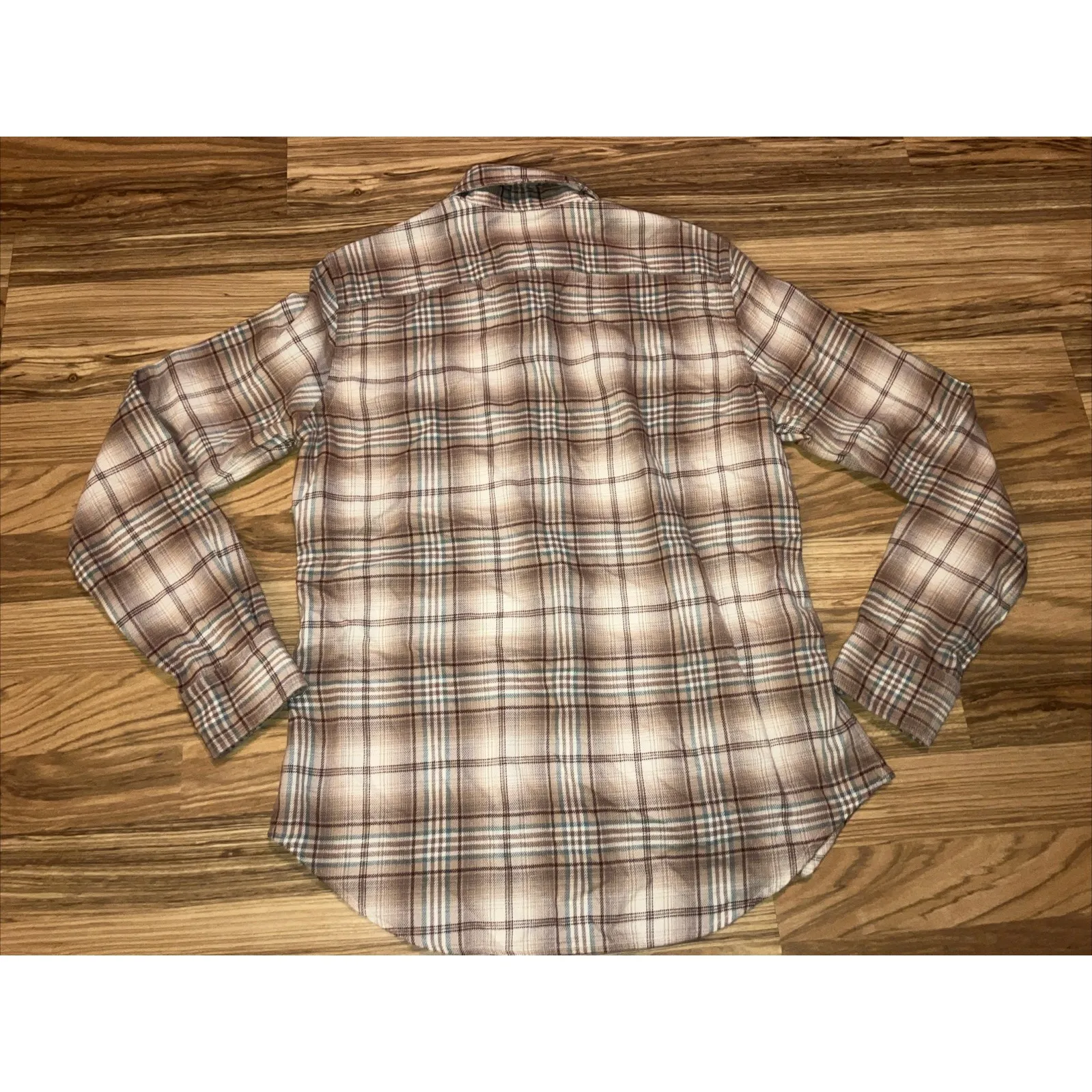 Polo Ralph Lauren Flannel Shirt Top Women Medium Beige Brown Plaid Pony‎ Preppy - Image 6