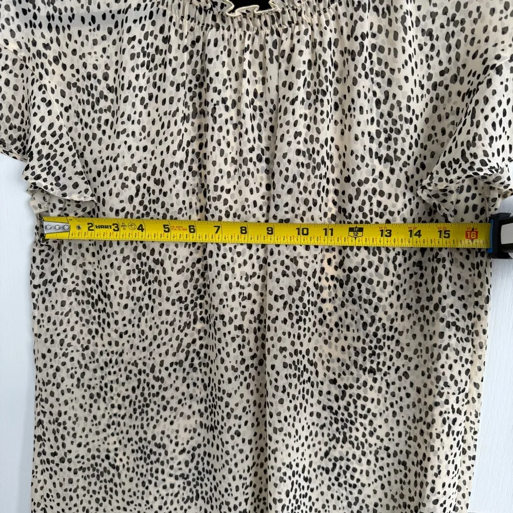 Cream and Black spotted Semi Sheer Blouse No tag Loose and Flowy stretch Fit Size L - Image 5