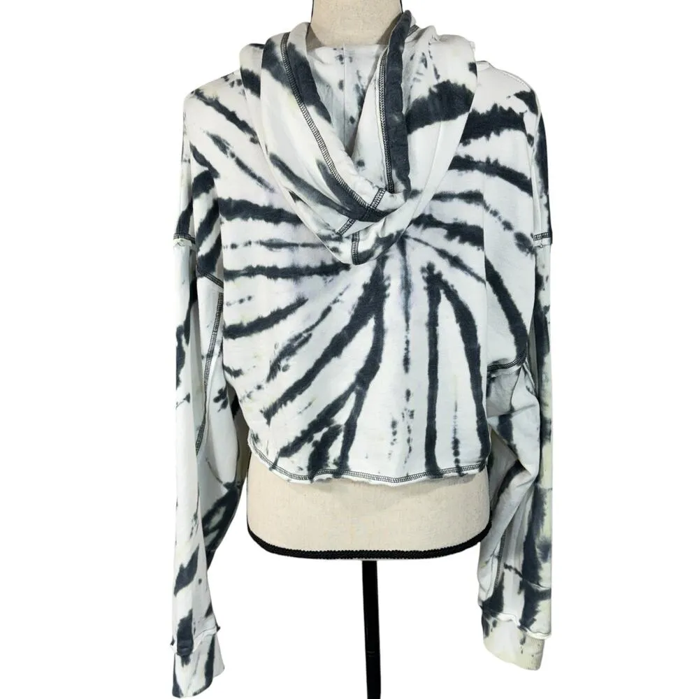 Aeropostale JRS Medium Cropped Sweatshirt Hoodie Tie-Dye Long Dolman Sleeve Gray - Image 6