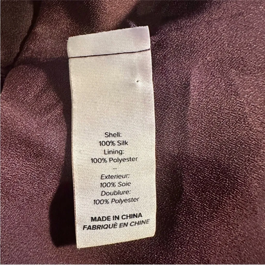 CINQ A SEPT SIA CHOKER SILK BURGUNDY MAROON PLUM Ruffled lBlouse Top S Brown - Image 5