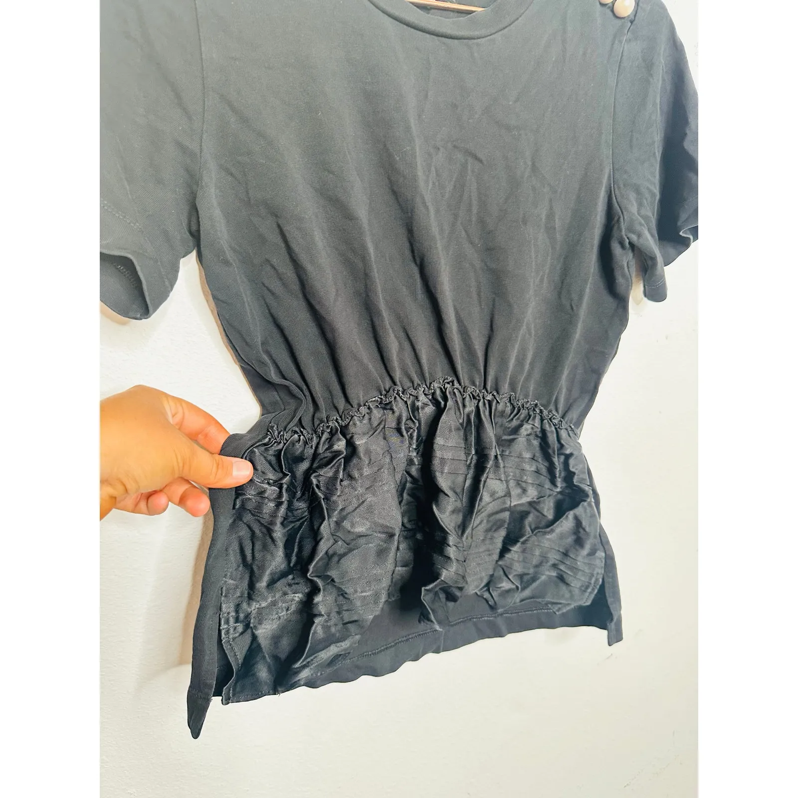 3.1 PHILLIP LIM Black Jersey Material 100% Cotton Pearl Embellished T-Shirt XS - Image 4