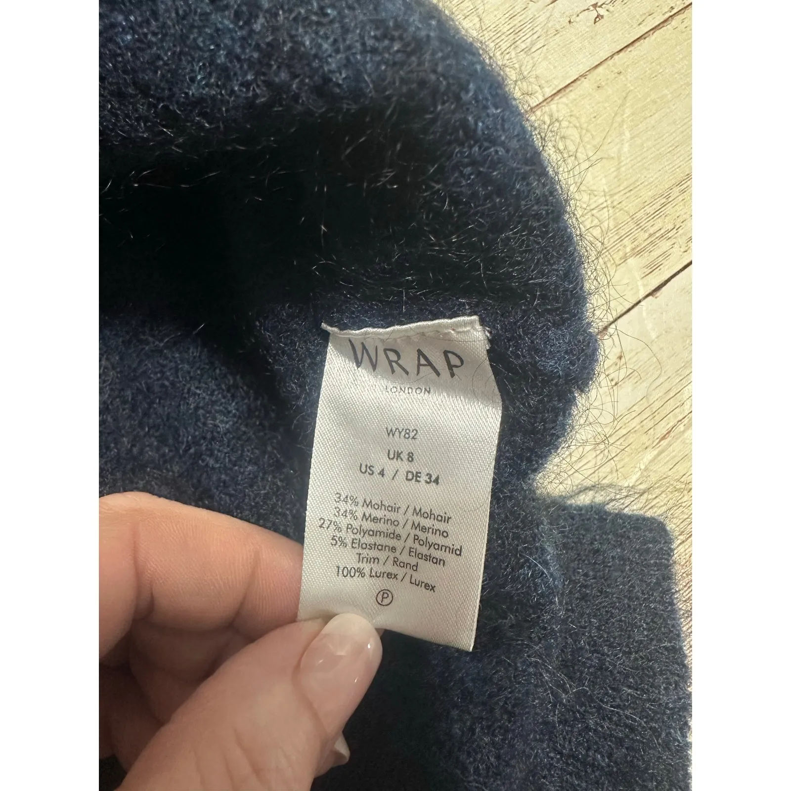 Wrap London Mohair Merino Crewneck Sweater Color Size 4 Blue Brown Gold Soft - Image 6