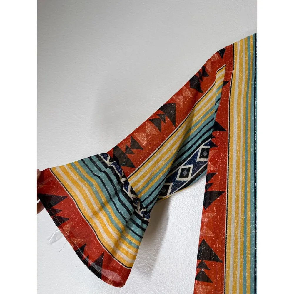 Lucky & Blessed Aztec Print Midi Length Summer Cardigan Sz M Swim Cover Western Yellow Size M - Image 2