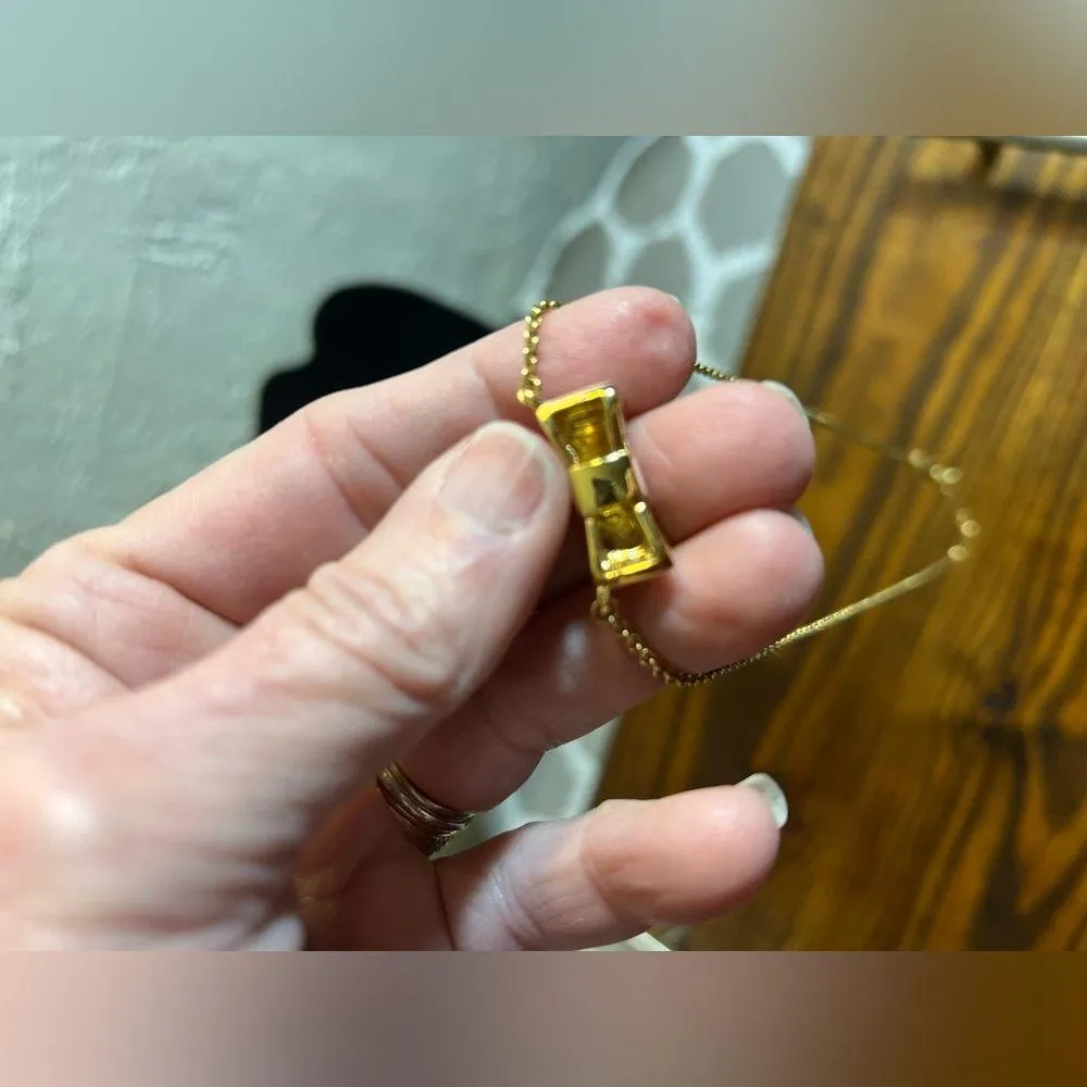 Kate Spade Pink and Gold Bow Necklace gold tone with pink enamel bow feminine - Image 9