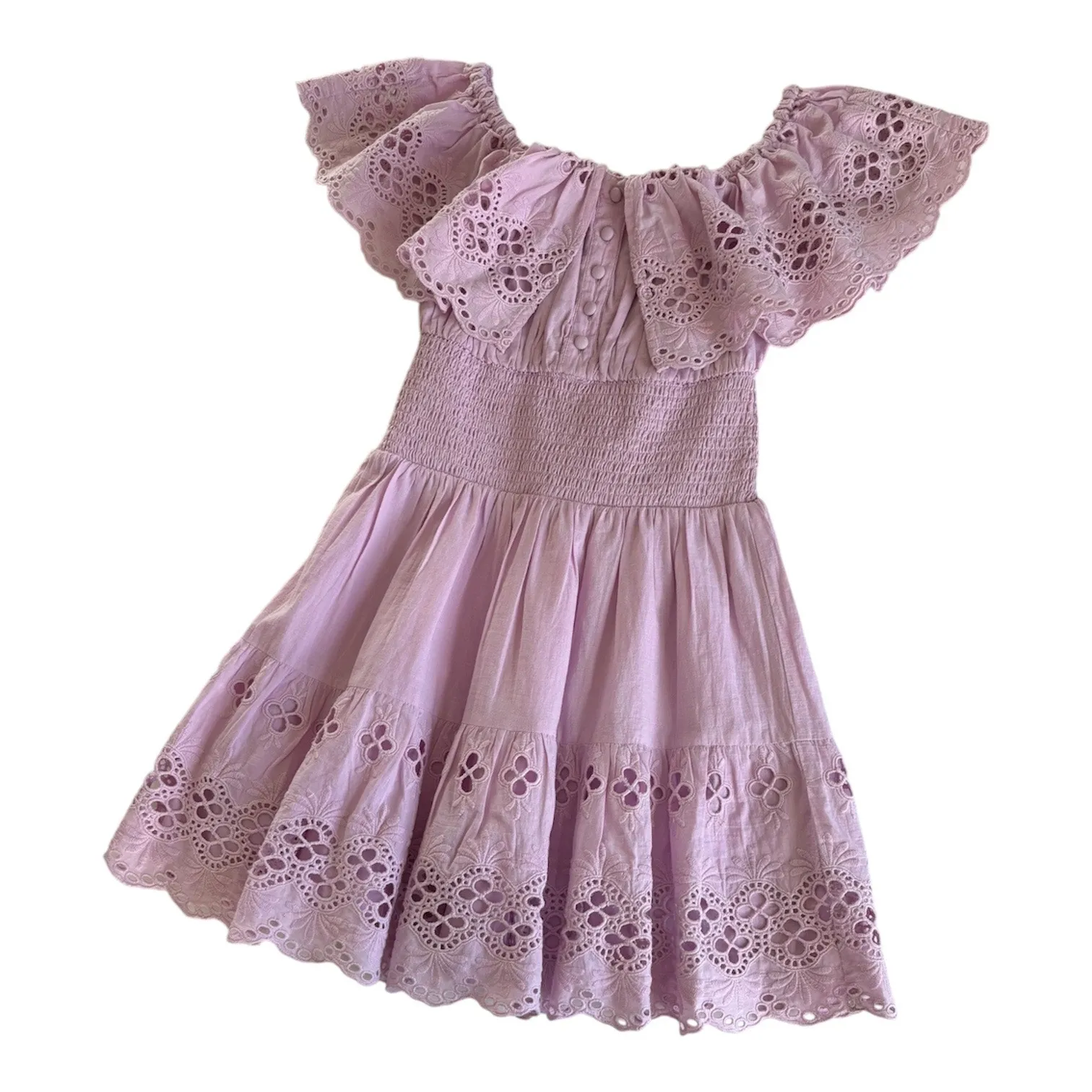 Lovers + Friends x Jetset Christina Dallas Lavender Eyelet Smocked Mini Dress XS - Image 2