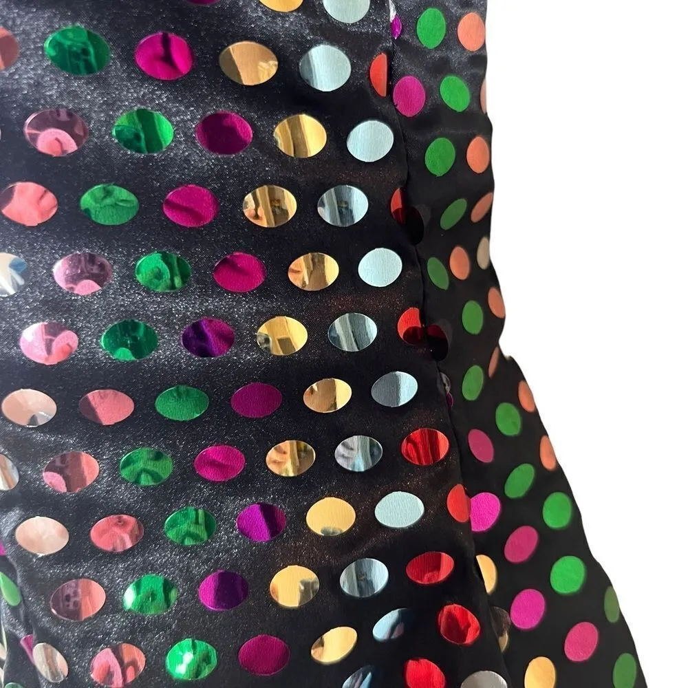 Vintage 80s Nadine Rainbow Swiftie Disco Ball Sequin Strapless Mini Dress Black - Image 9