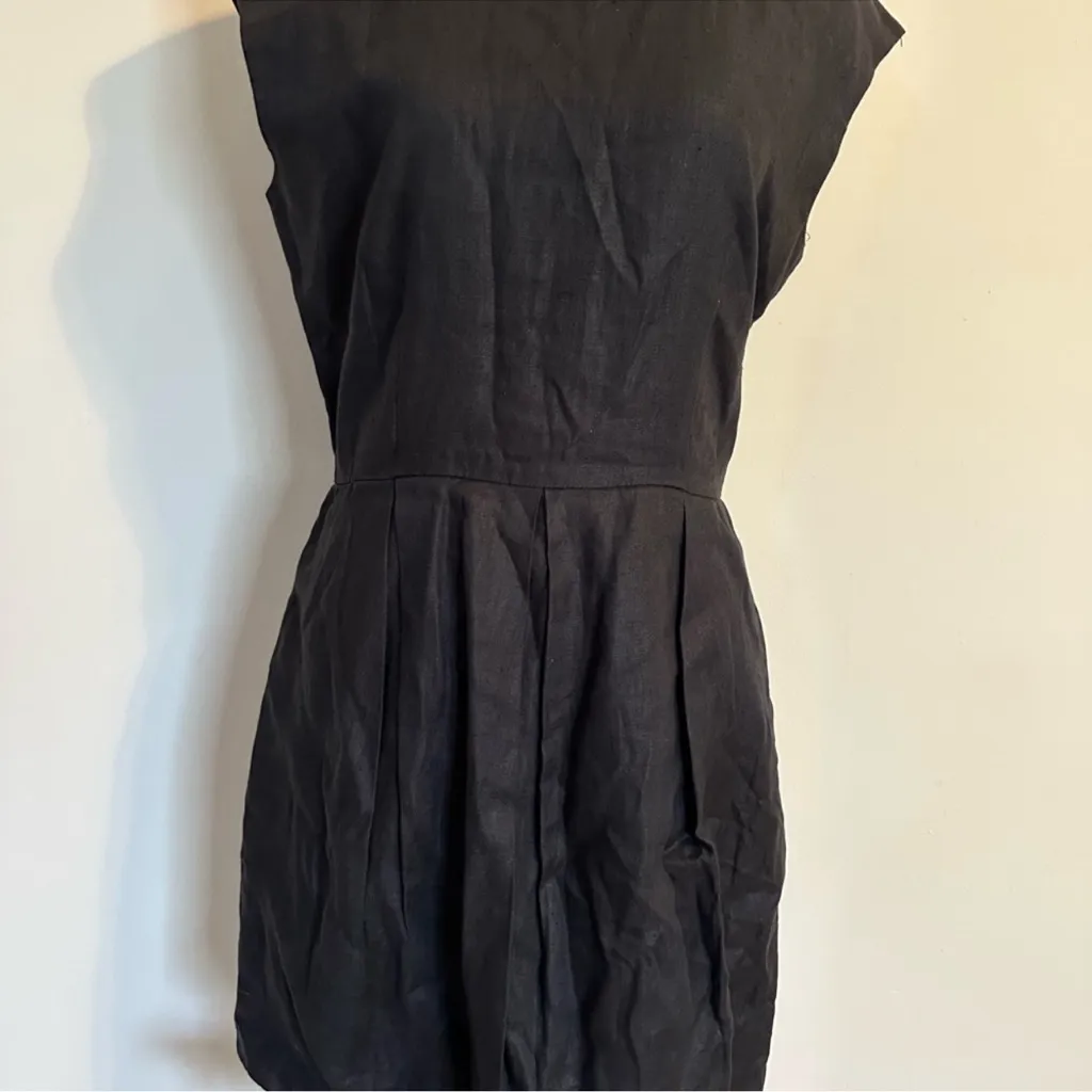 Albert Nipon Vintage Black Linen Sheath Dress Cap Sleeve Size 12P - Image 6