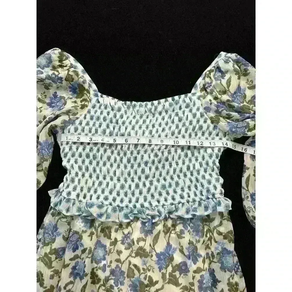 Taylor smocked maxi green/blue floral maxi dress wedding guest dress cottagecore Green Size 8 - Image 5