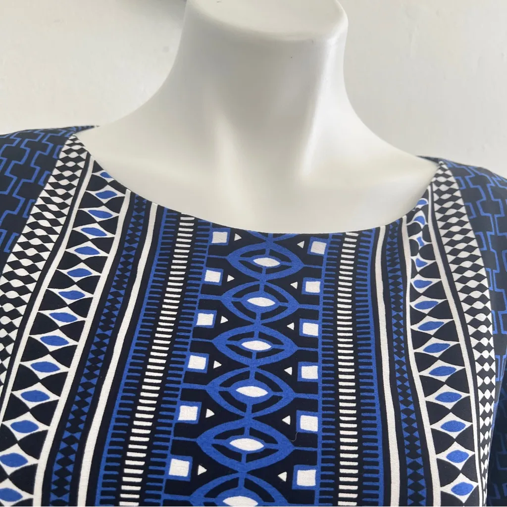 Vince Camuto Geometric Blue and Black Long Sleeve Dress NEW 10 - Image 4