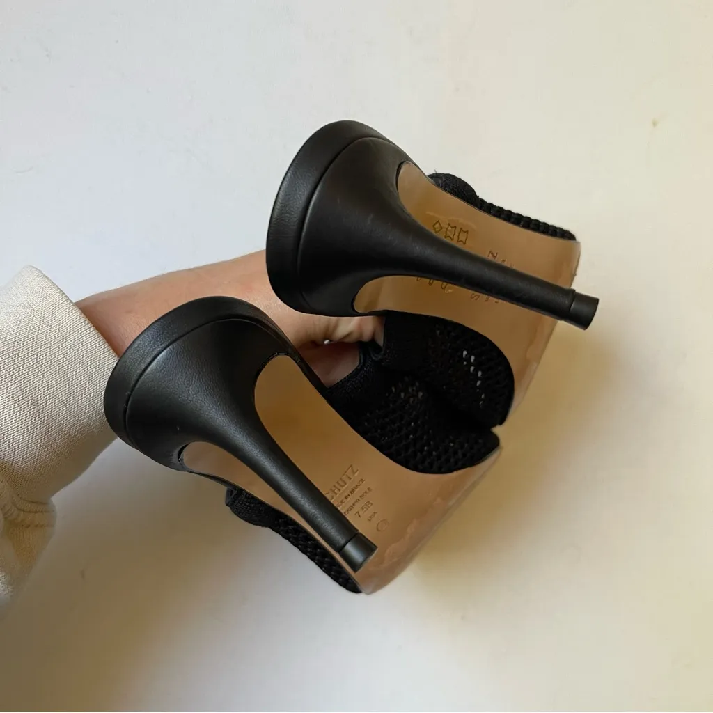 Schutz SINARA KNIT SANDAL Black Heels Leather Size 7.5 - Image 8