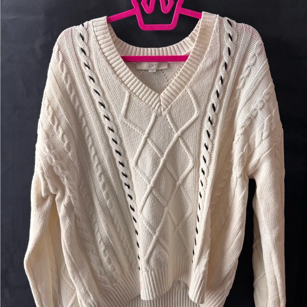 NWT Loft Cable Knit V Neck Sweater - Image 2