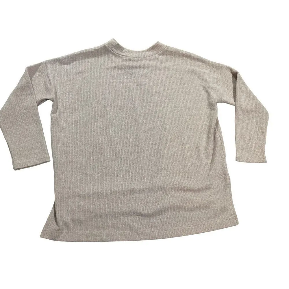 Clara Sun Woo light pink Vneck sweater sz small split hem ribbed knit - Image 9