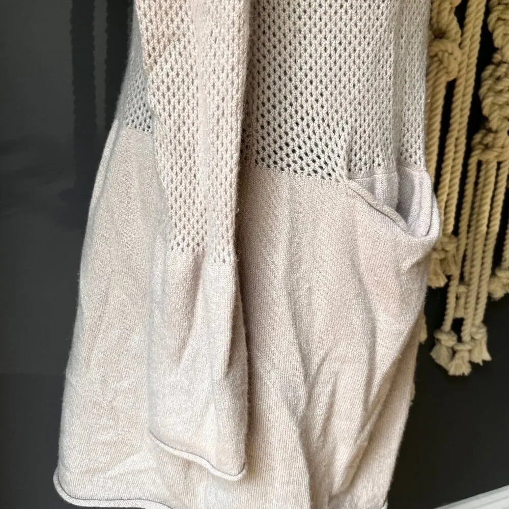 S&C 100% Cashmere Open Knit Mixed Media Unique Cream Cardigan Sweater M Bohemian Size M - Image 6