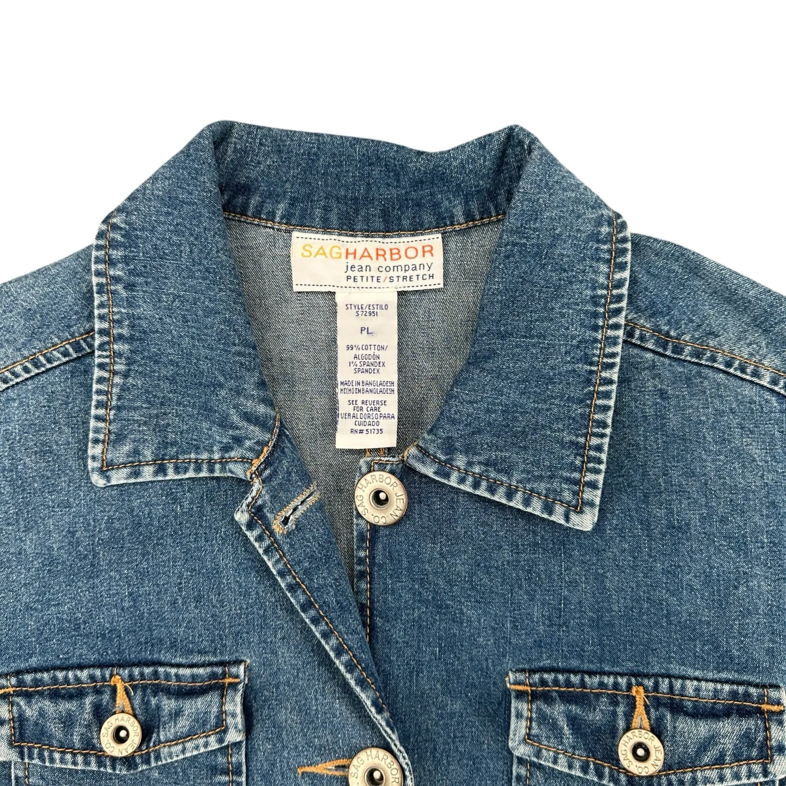 Vintage Y2K Women's Denim Jean Jacket Blazer Style Buttons Sag Harbor Petite L - Image 3