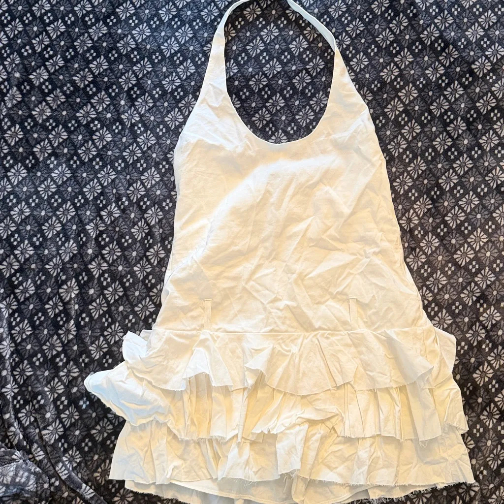 Zara White Halter Ruffled Dress - Image 2
