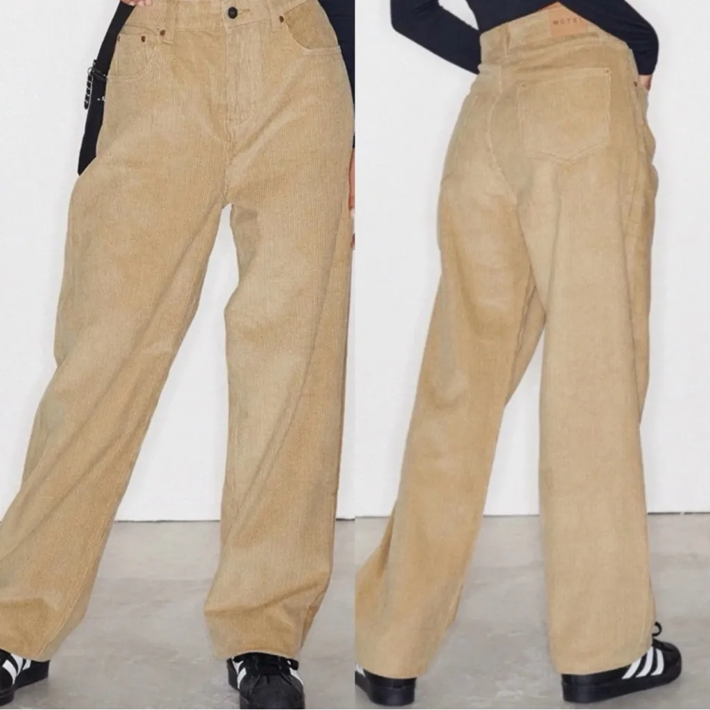 Motel Rocks Beige Corduroy tan wide leg pants, size S casual high rise cottage - Image 2
