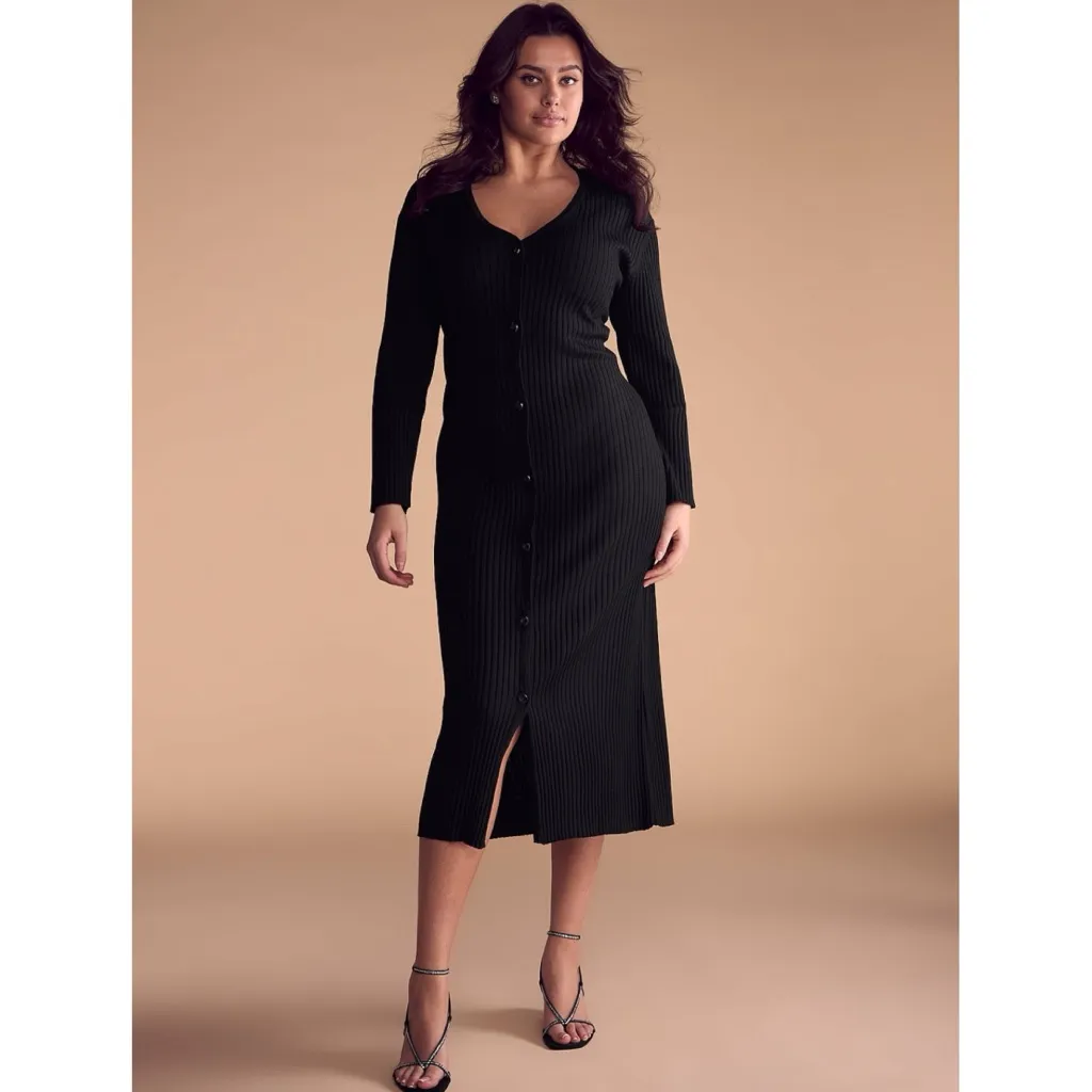 Victoria’s Secret Black Ribbed Knit Button Front Long Cardigan Sweater Dress XL - Image 6