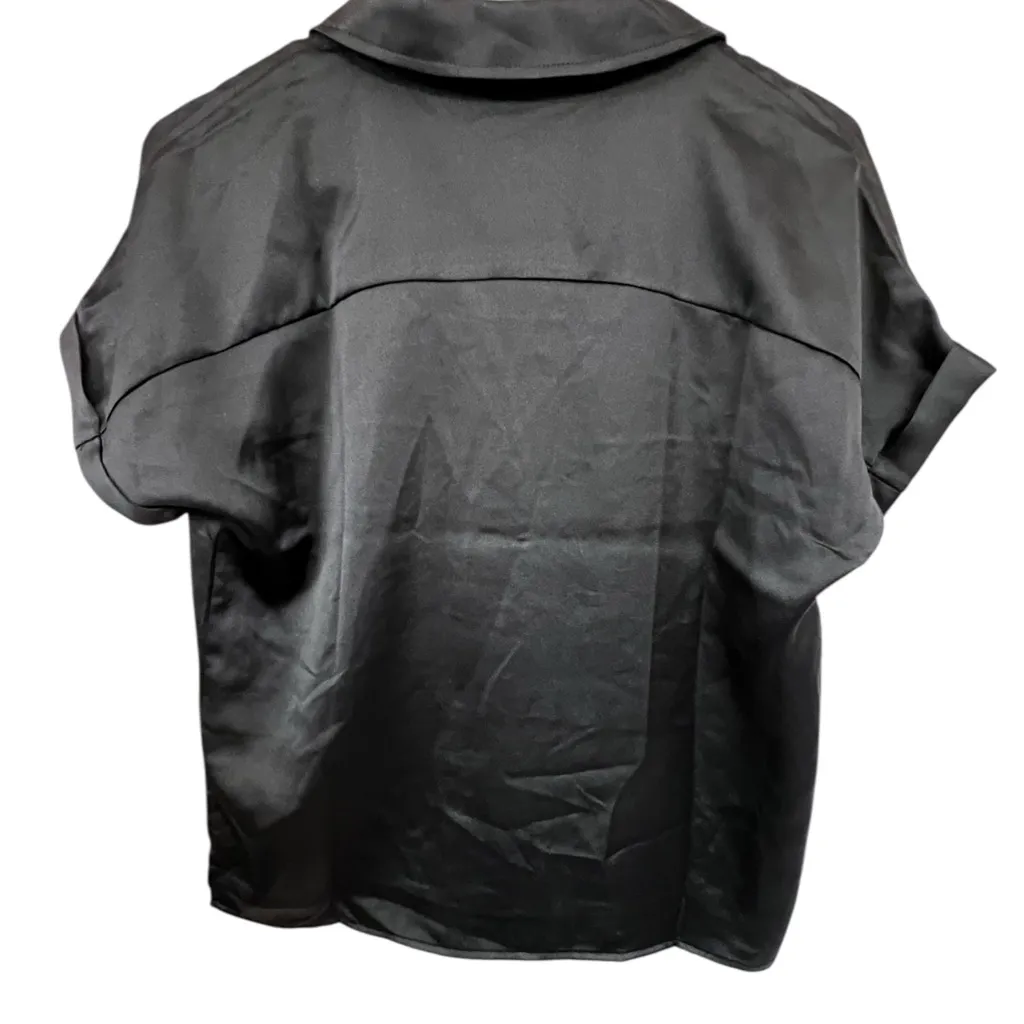 Rachel Zoe Black Satin Button Down Shirt - Image 3