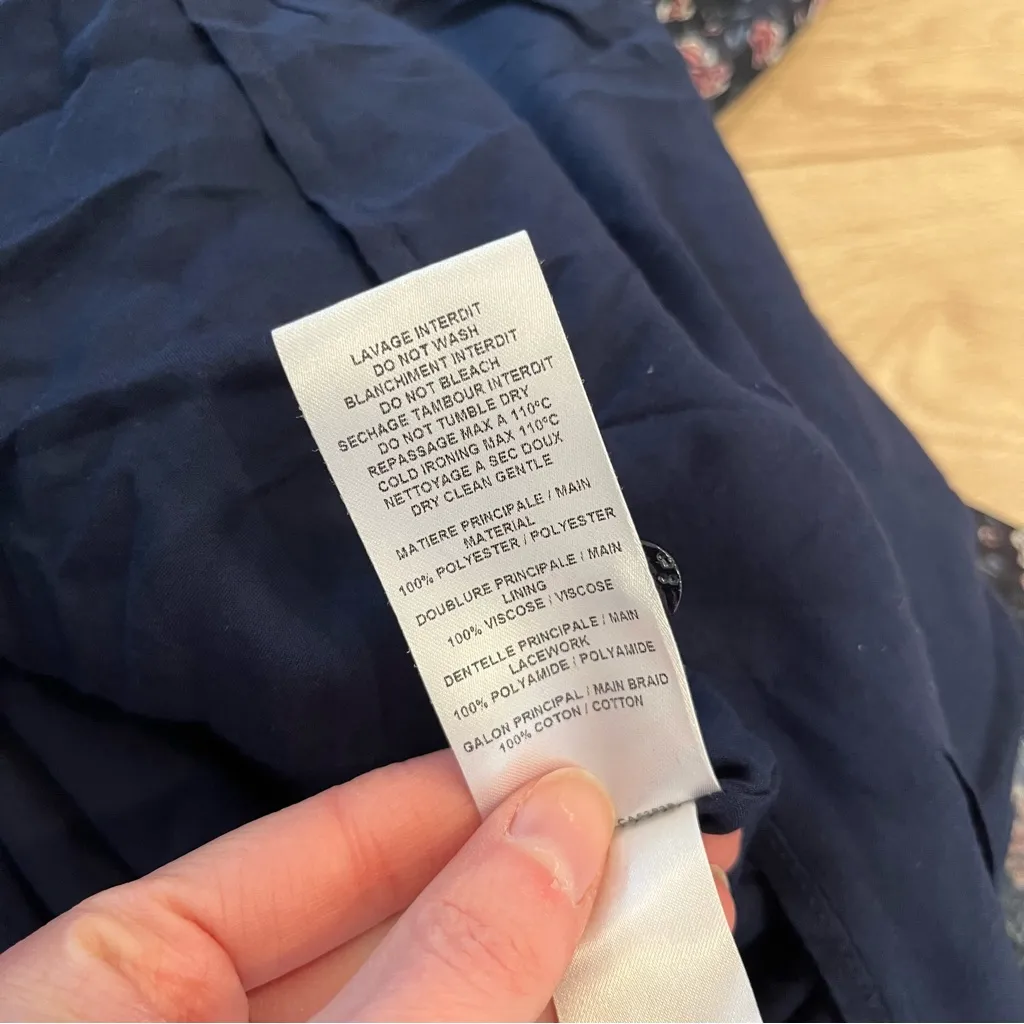 See by Chloe Navy Pink Ditsy Floral Long Sleeve Chiffon Shift Dress Size 42/6 US - Image 6