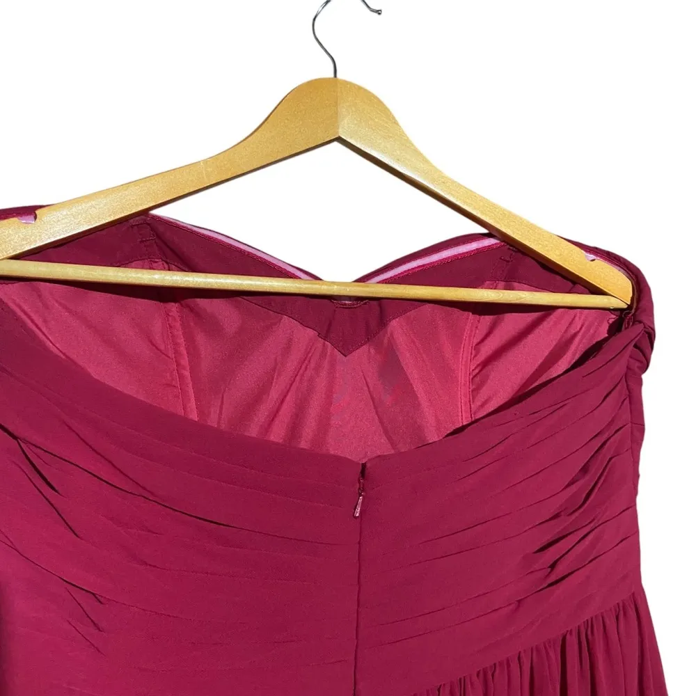 Bill Levkoff Red Formal Dress Chiffon Gown Strapless Prom Bridesmaid Size 16 - Image 4