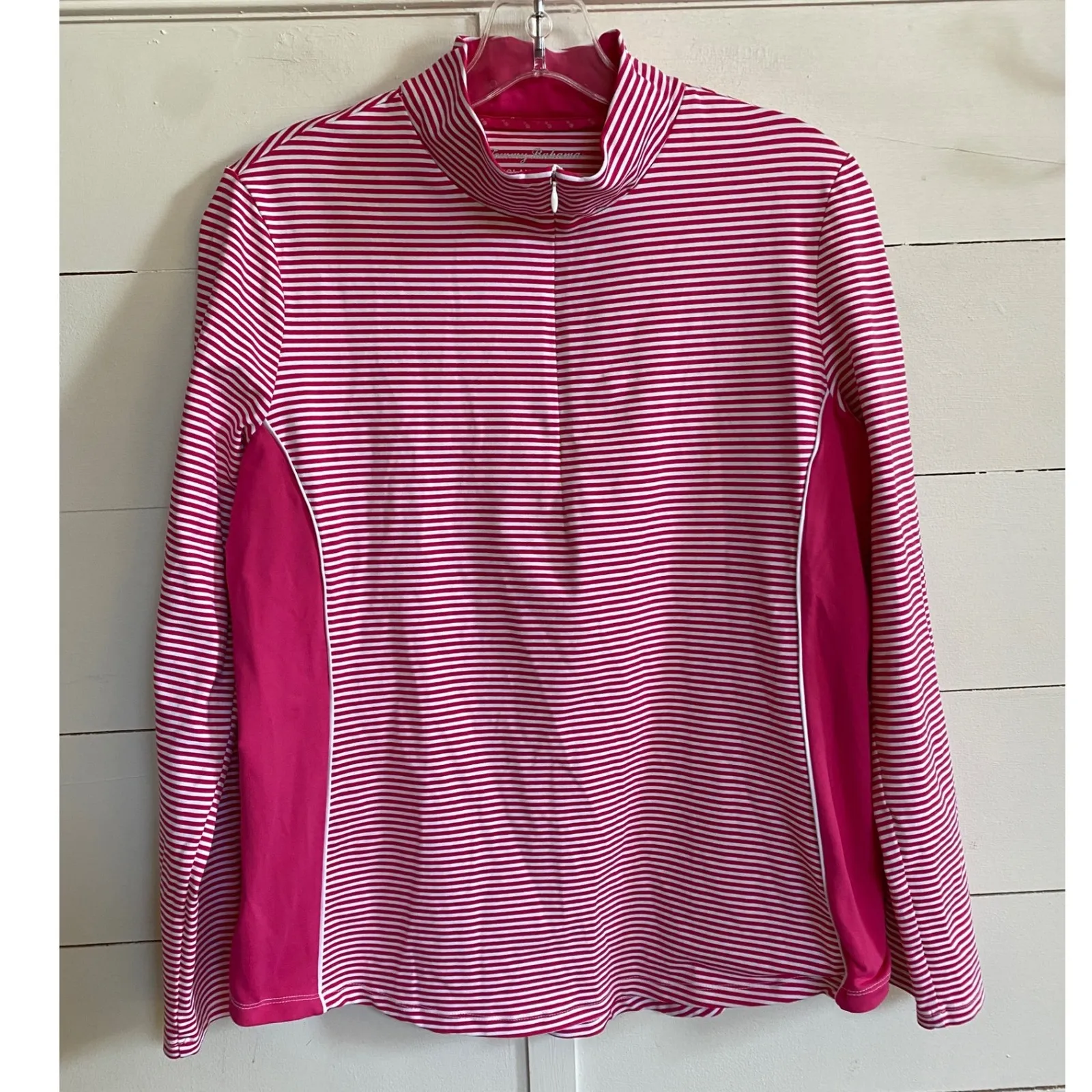 Tommy Bahama Islandzone Aubrey Pink‎ Stripe Pullover Half Zip Women's M EUC - Image 9