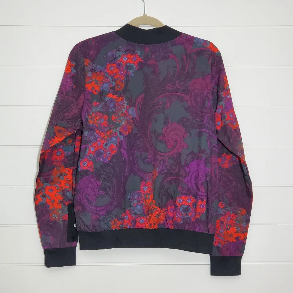 Fabletics Bomber‎ Jacket Floral Full Zip Lightweight Purple, Women's. Size: L - Image 5