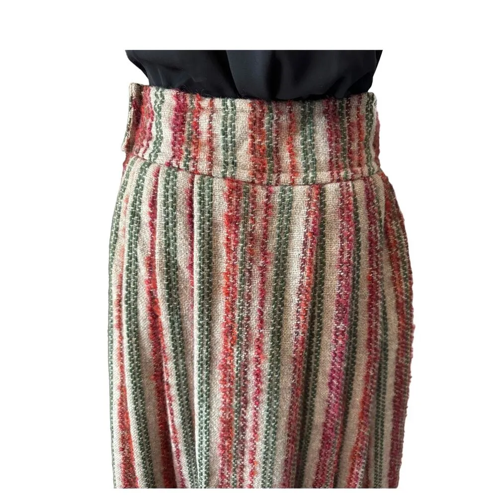 high waisted pleated boucle striped midi skirt size small Red - Image 6
