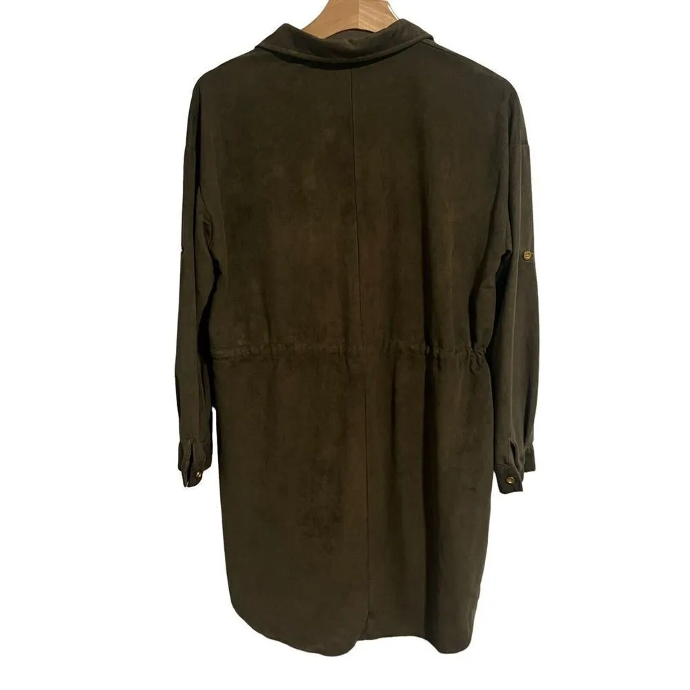 36.5 Shirt Dress Women Medium Forrest Green Faux Suede Button Up Long Sleeve - Image 9