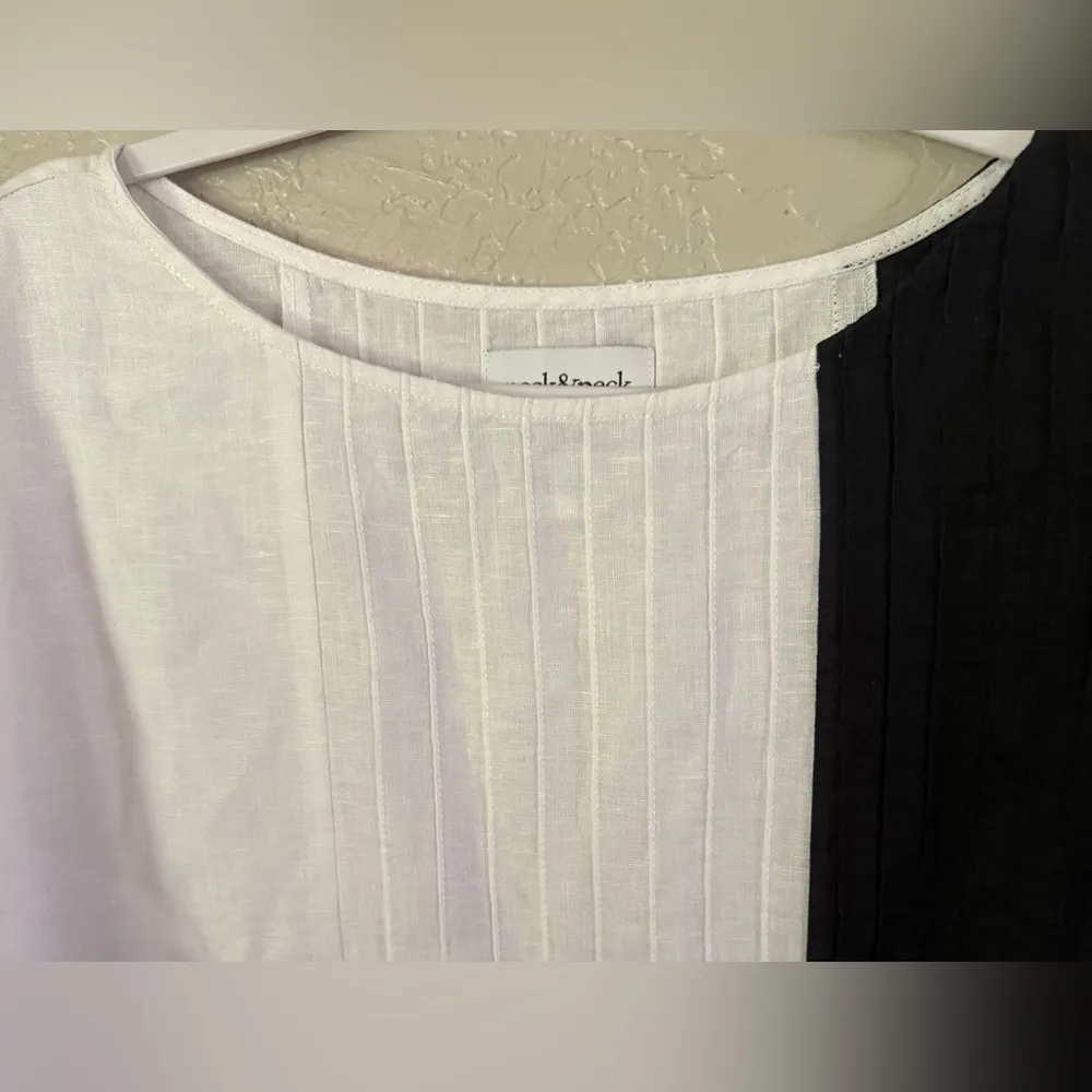 Peck & Peck Linen Top Blouse XL  Color Block Pintuck Pleats Boxy Fit - Image 3