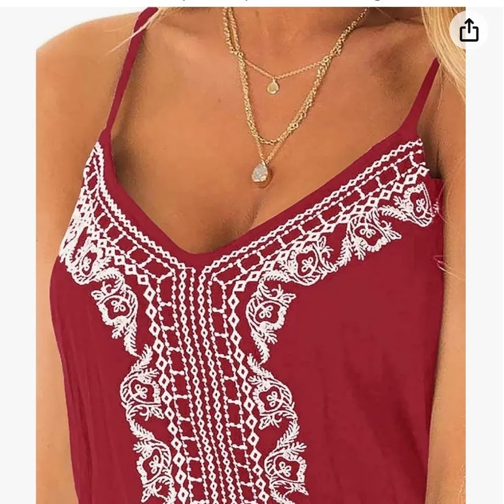 Woman’s Loose V Neck Spaghetti Strap Embroidered Short Rompers Jumpsuit Size L - Image 4