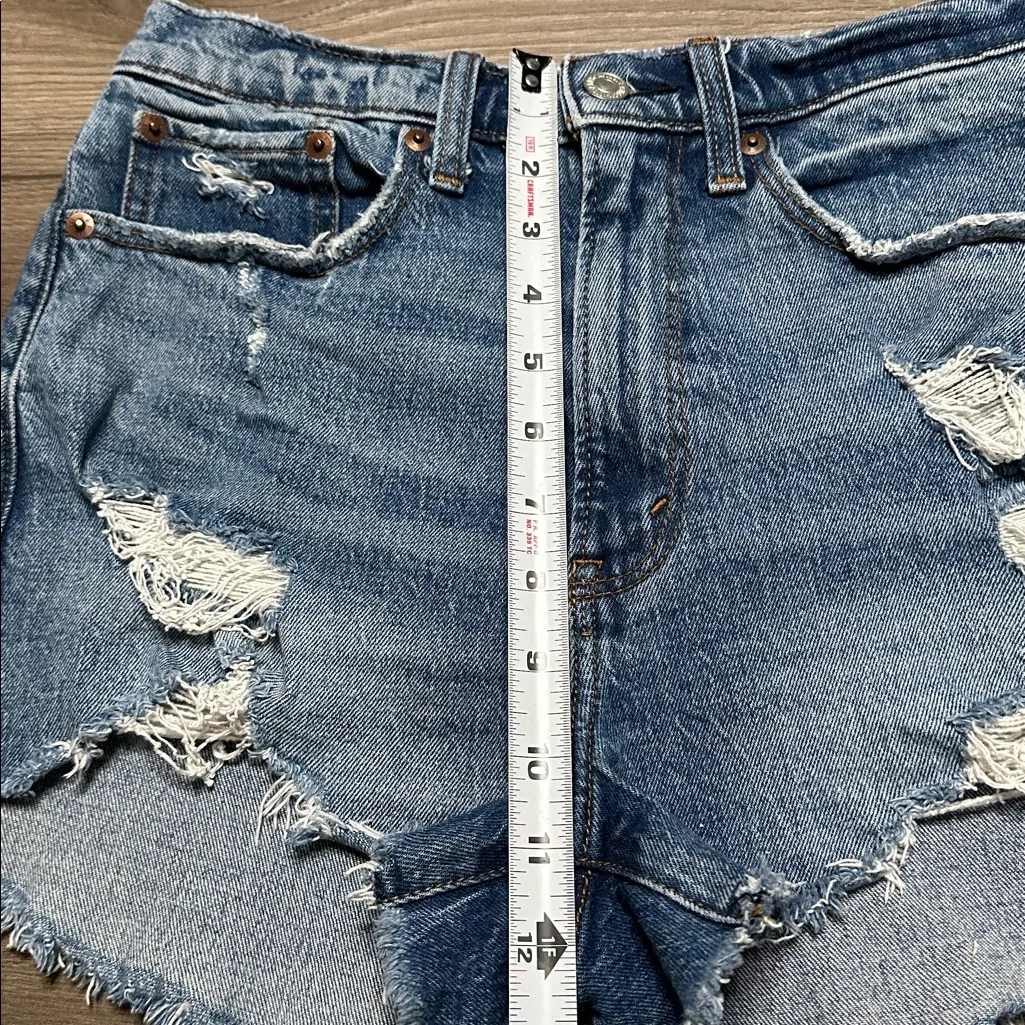 Abercrombie & FitchThe Mom High Rise Curve Love Stretch Blue Jean Shorts Size 26 - Image 8