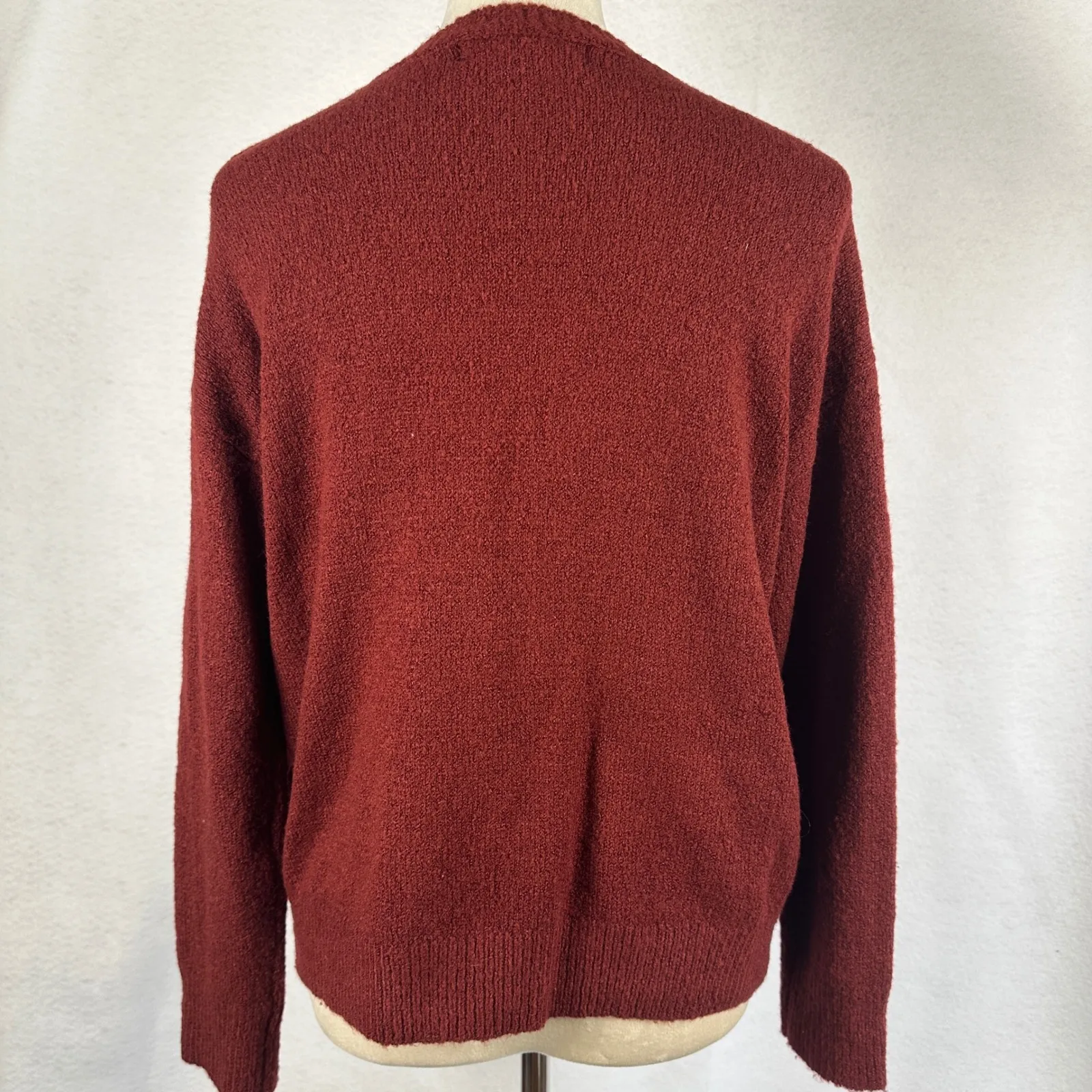 Forever‎ 21 Women Small Burgundy Textured Crew Neck Long Sleeve Pullover Sweater - Image 3