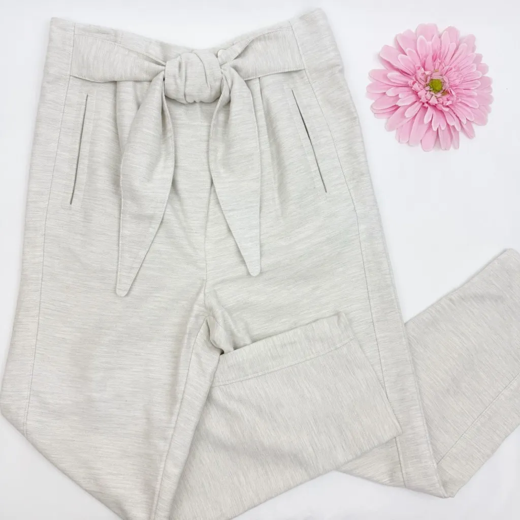 AYR High Rise Tie Front Tapered Ankle Crop Pants Cotton Light Heather Grey - Image 5