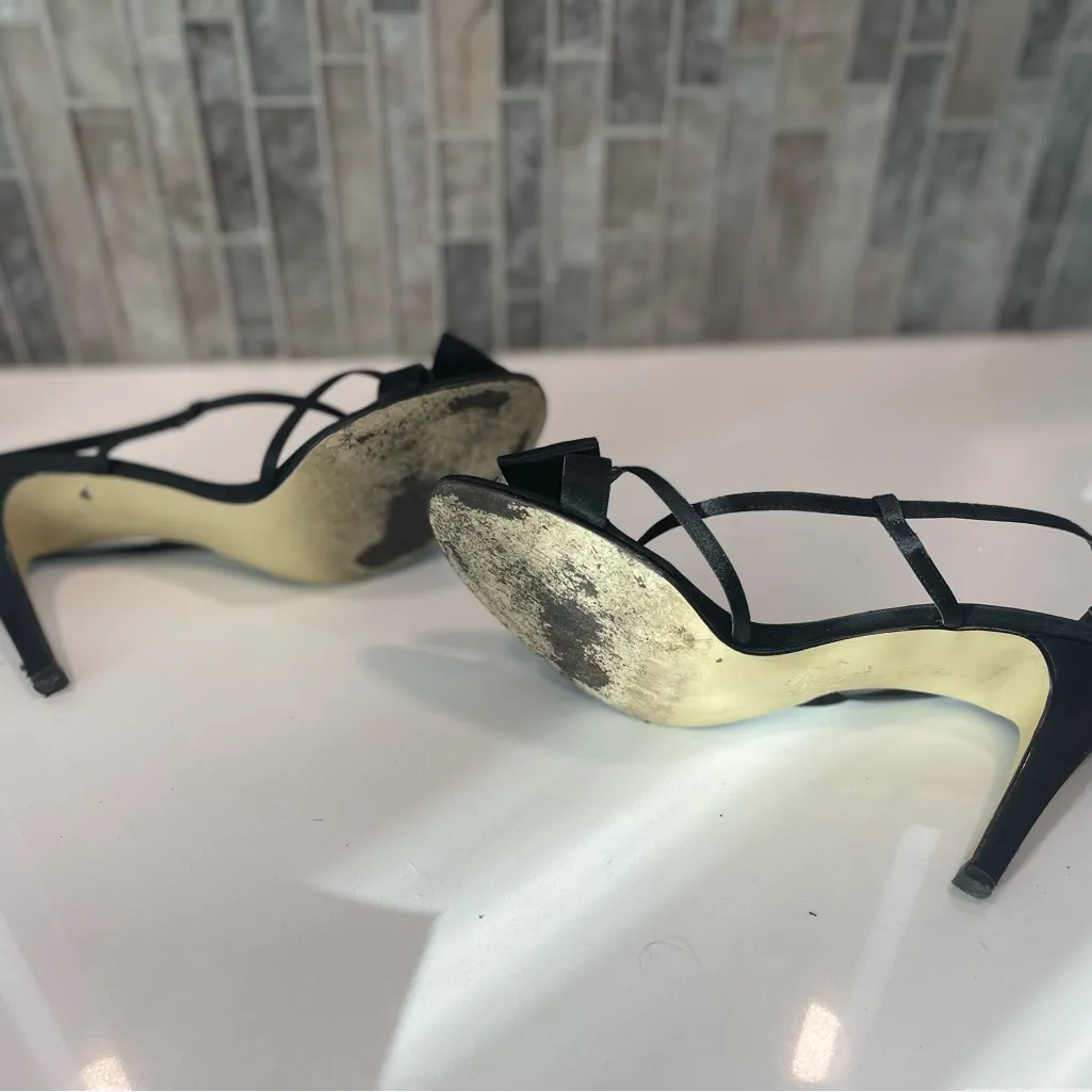 Caparros Black Satin Crystal Bow Sling Back Heel Evening Shoes size 8.5 - Image 7