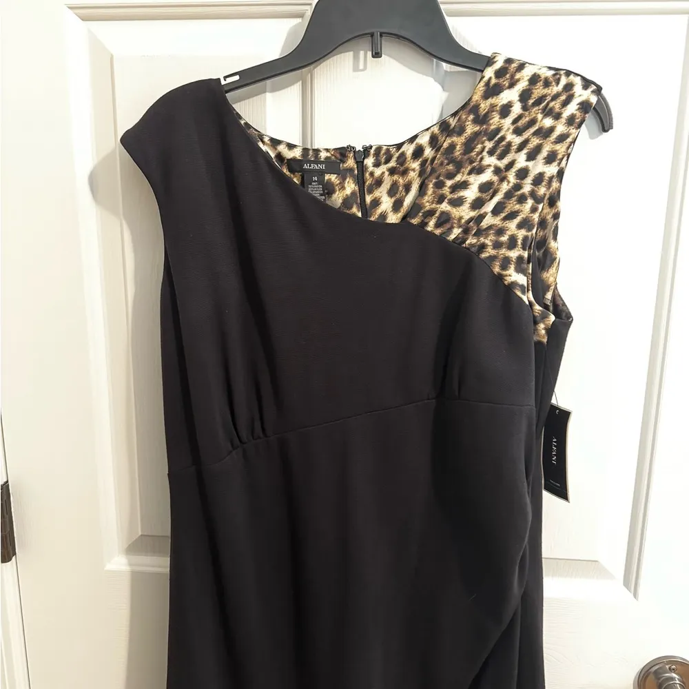 Alfani New Black Animal Print Sleeveless Cocktail Dress Size 14 - Image 2