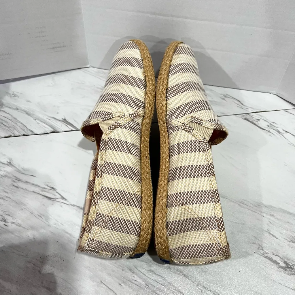 Keds Size 8  Espadrille Slip On Canvas Flats Slides Loafers Striped Tan Cream - Image 9
