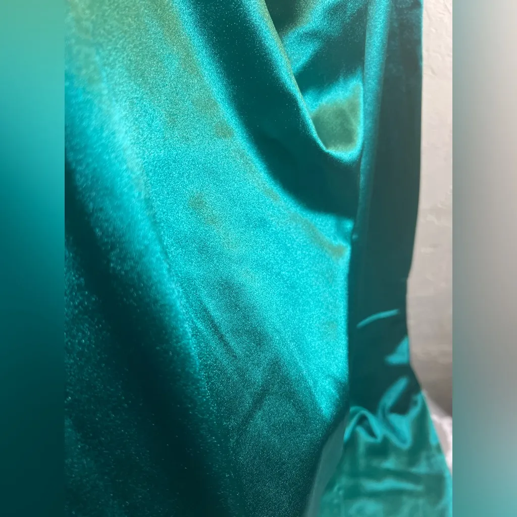 Emerald Green Teal Halter Dress evening prom wedding draped front back stretch M Size M - Image 8