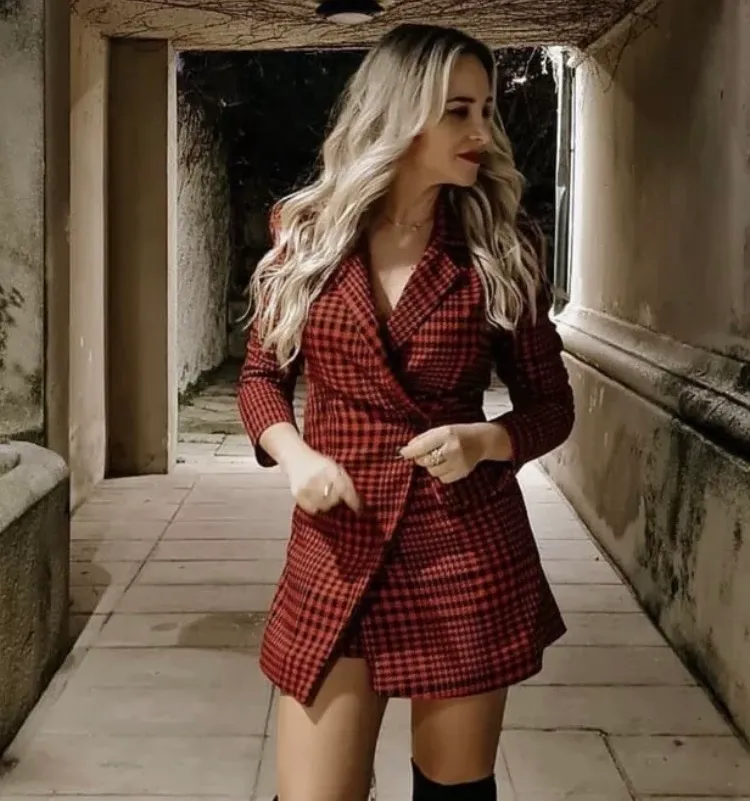 Red Houndstooth Jumpsuit Dress - Image 6