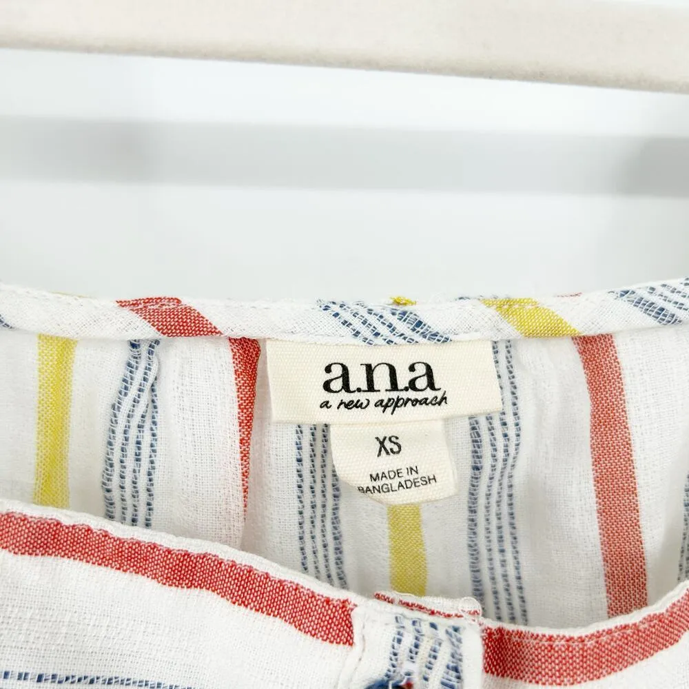 NWT A.N.A Womens Summer Beach Cotton Button Front Striped Tank Top XS Multicolor - Image 3