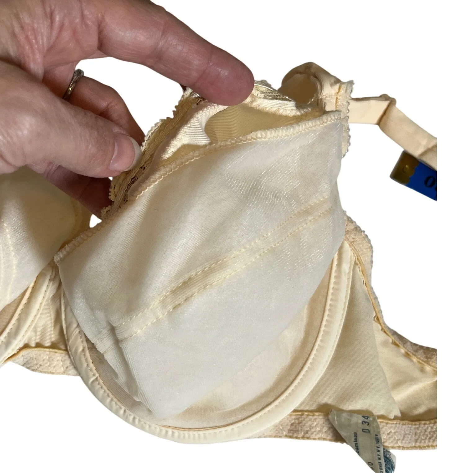 Vintage Bali Sensuale Seamless Bra 2850 34D Ivory Satin Lace‎ Trim USA Made - Image 10