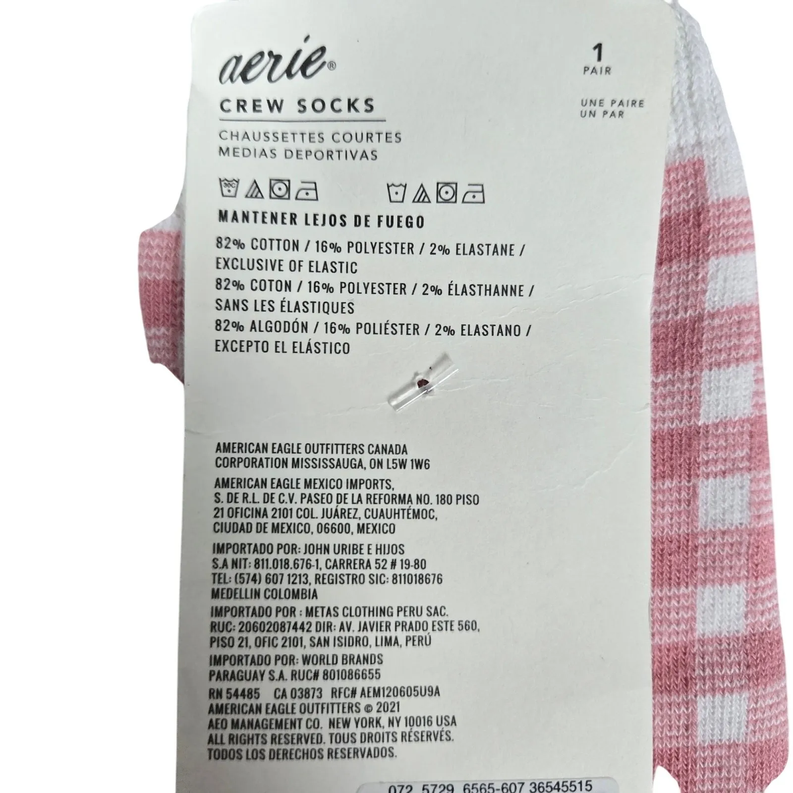 Aerie Crew‎ Socks Red White Gingham Plaid Cotton Blend Casual Comfort Size OS - Image 4