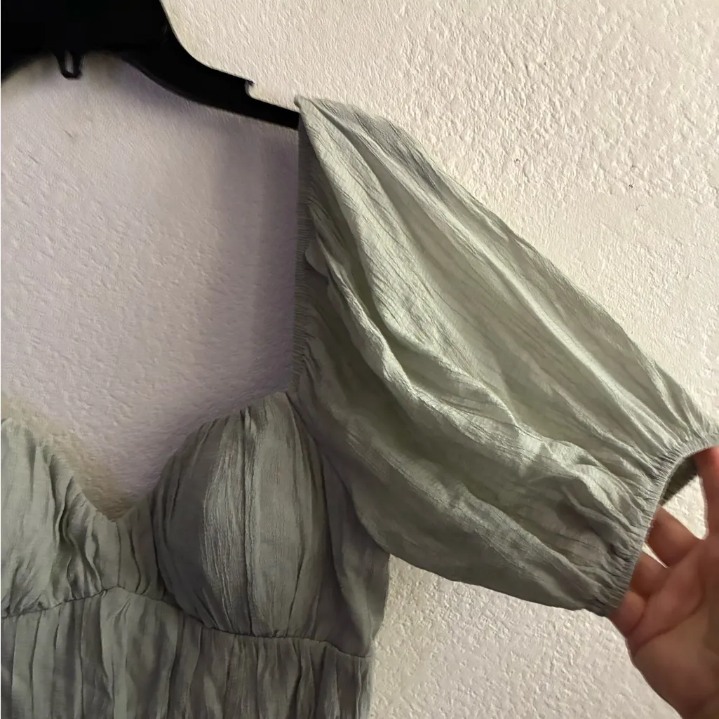 Mika & Gala Gathered Bodice Puff Sleeve
Flounce Hem Mini Dress Sage 10 - Image 6