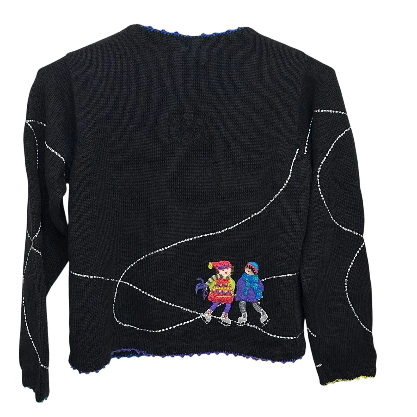 VTG Marisa Christina Women Ice Skater Knit Cardigan Sweater Christmas Size: M Black Size M - Image 4