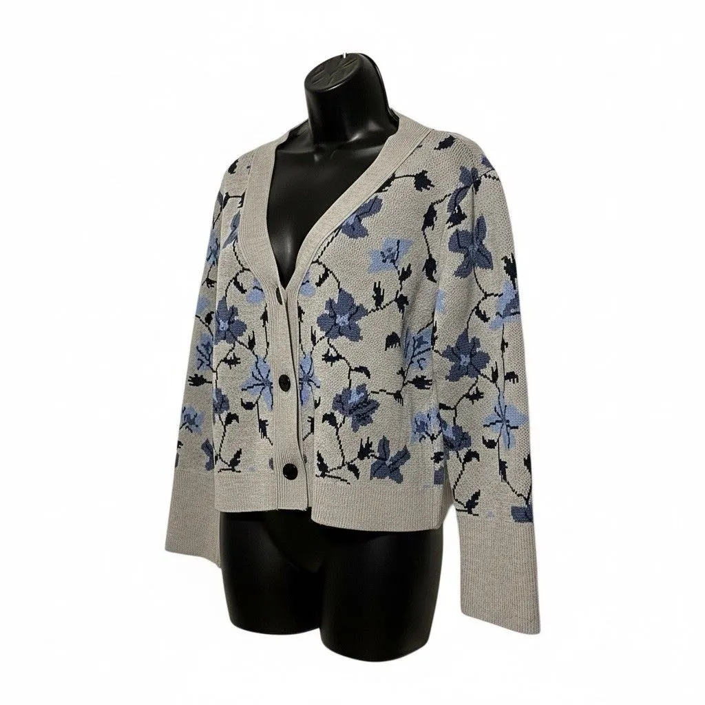Club Monaco Floral Jacquard Cardigan Grey Blue‎ Size M - Image 8
