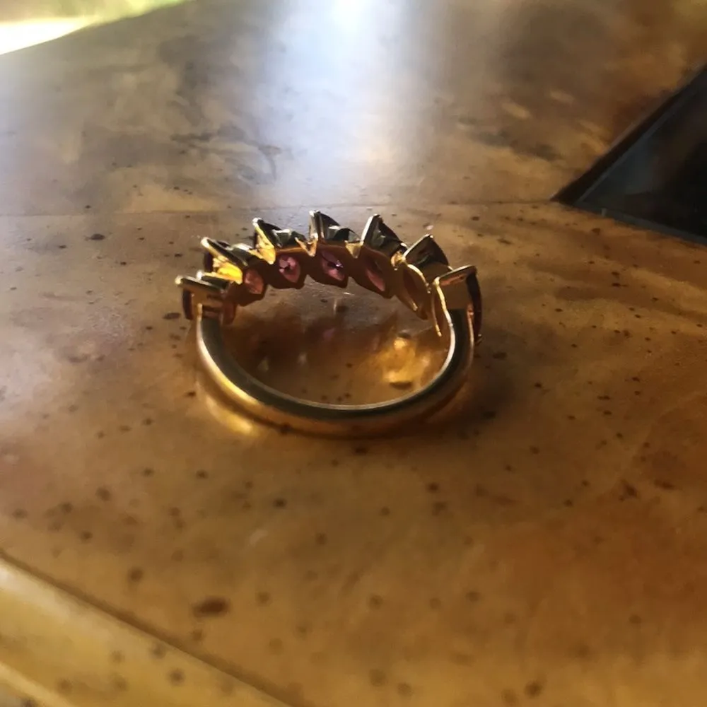 Natural Rhodolite Garnet Sterling Silver Yellow Gold Vermeil Ring Size 6 - Image 5