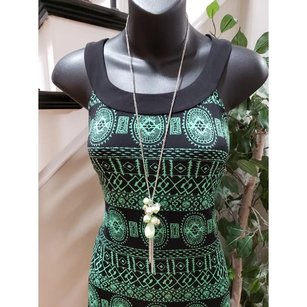 AB Studio Women Black & Green Polyester Round Neck Sleeveless Long Maxi Dress XS - Image 2