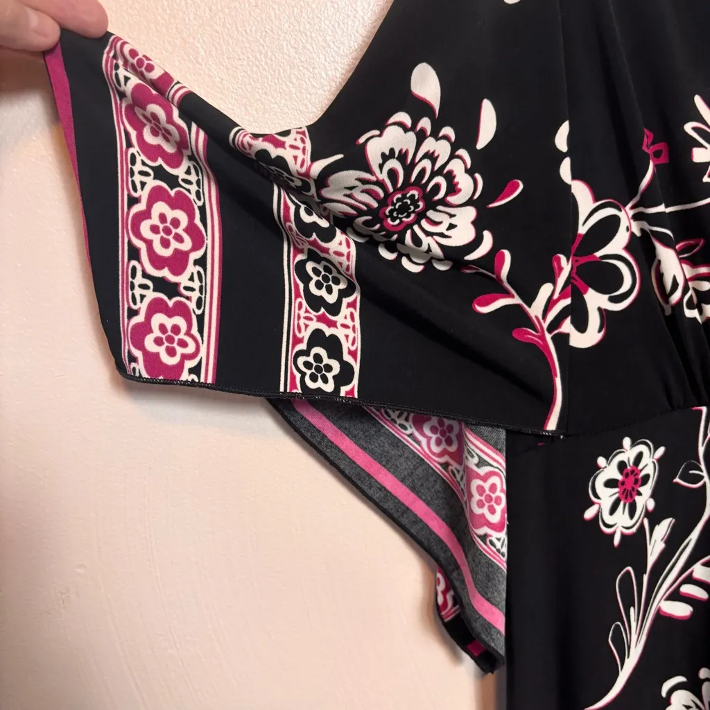 Chico’s Women Dress Kimono Sleeve V-Neck Floral Black Pink White Large Size 2 - Image 4