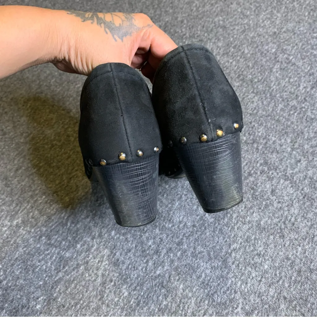 Woman’s Side Studded Black Heeled Clogs - Image 4